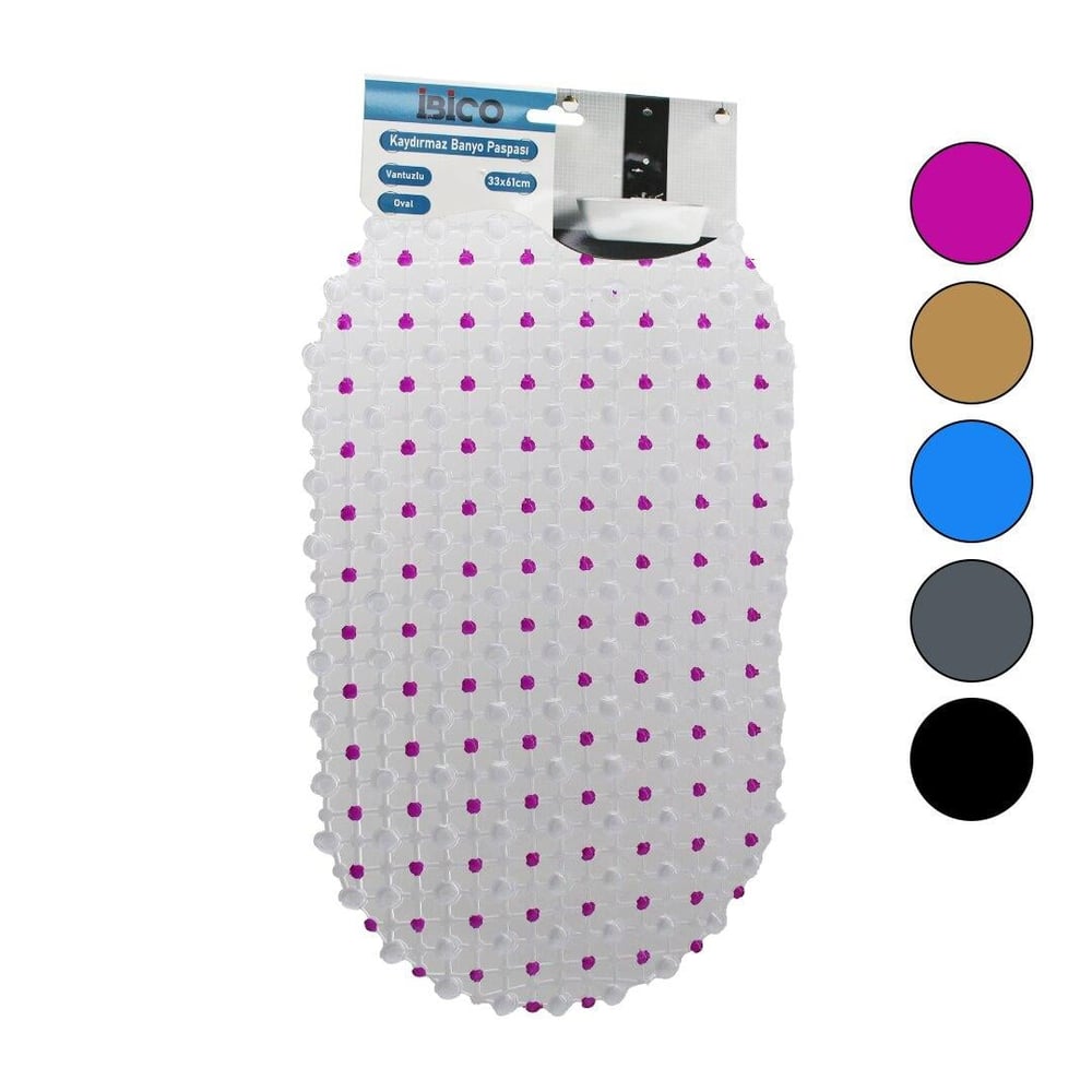 OVAL - EKO PVC +VANTUZ DESEN - ŞEFFAF RENKLİ 122PCS VANTUZ KAYDIRMAZ BANYO - KÜVET PASPAS 33X61CM (5293)