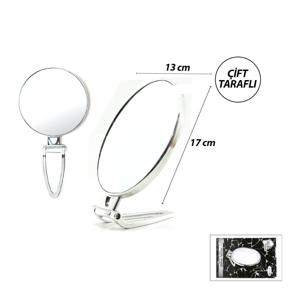 OVAL - GÜMÜŞ 6.5 INC=16.5X13CM MAKYAJ AYNASI ÇİFT TARAFLI KATLANIR AYAKLI (5293)