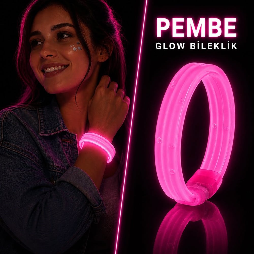 Pembe Kalın Glow Bileklik – Kırılarak Yanan Parti ve Festival Bilekliği (5293)