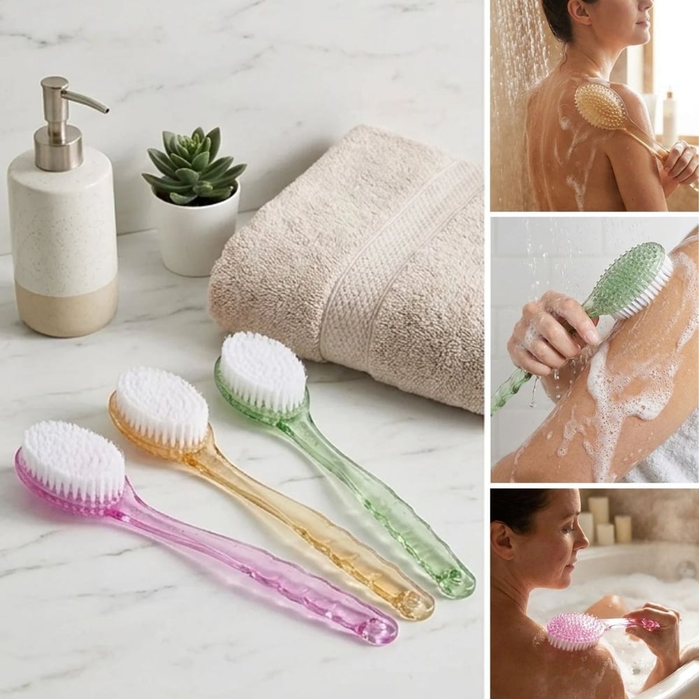 Plastik Saplı Vücut Temizleme Fırçası - Çok Amaçlı Sırt ve Vücut İçin Banyo ve Duş Kese Aparatı (5293)