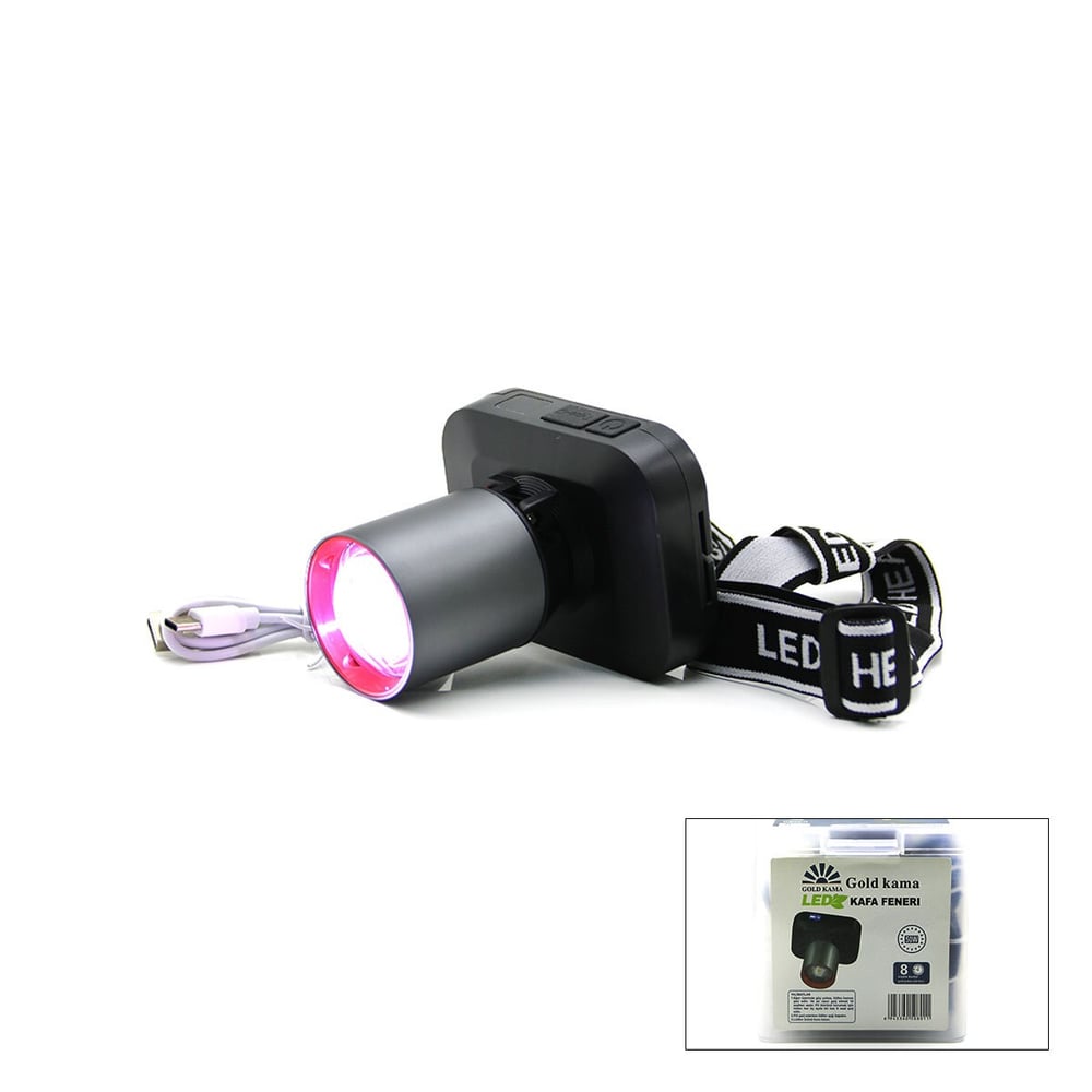 ŞARJLI 50W KAFA LAMBASI FENER 1 LED USB - TYPE-C DİJİTAL KADEME IŞIK AYARI - FLAŞÖR (5293)