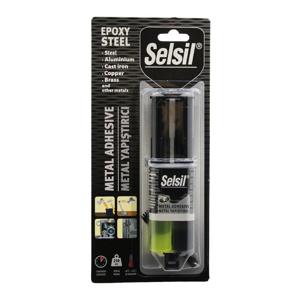 SELSİL EPOXY STEEL METAL ŞIRINGA EPOKSİ YAPIŞTIRICI 28GR. METAL - ÇELİK - ALÜMİNYUM - AHŞAP - PLASTİK (5293)