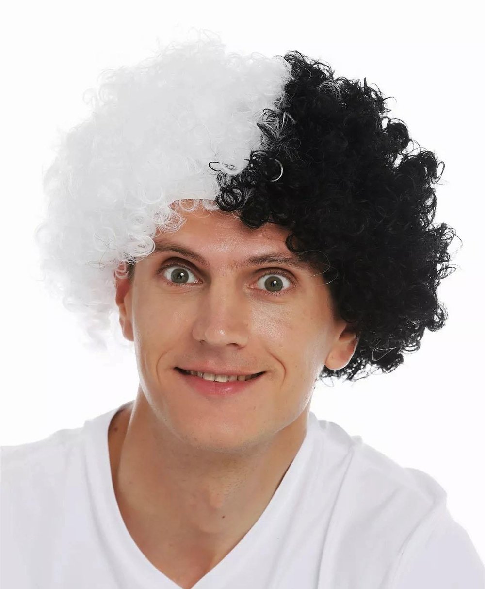 Siyah Beyaz Kıvırcık Afro Bonus Peruk Taraftar Bonus Saç (5293)