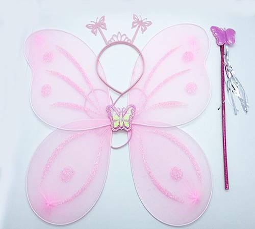 Toz Pembe Renk Kelebek Kanadı Tacı ve Sopası 50x37 cm (5293)
