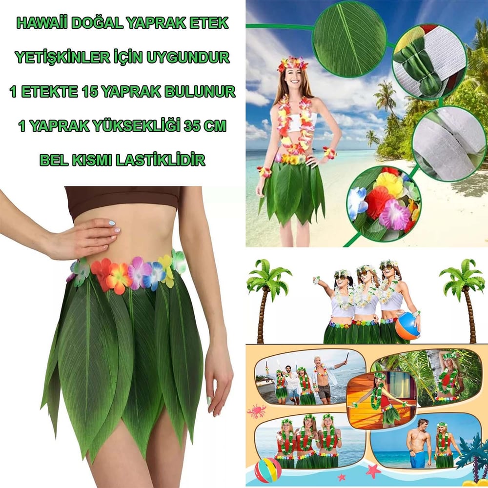 Tropikal Esintili Hawaii Yapraklı Parti Eteği Yetişkin Boy (5293)