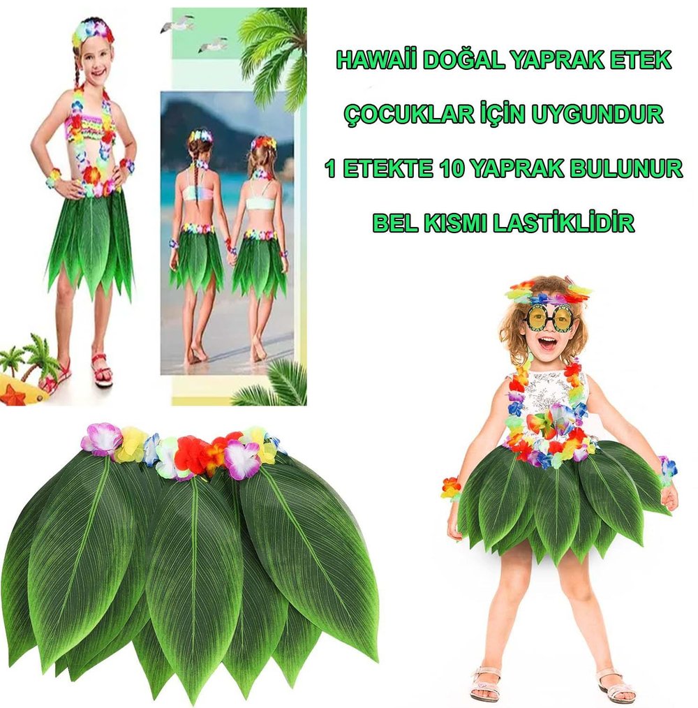 Tropikal Esintili Hawaii Yapraklı Parti Eteği Çocuk Boy (5293)