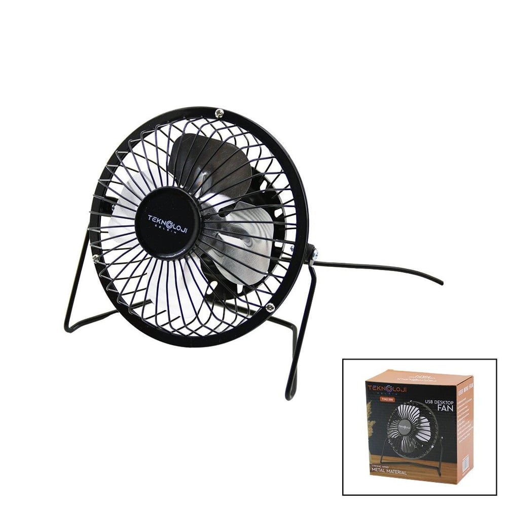 USB - MİNİ FAN METAL KASA - AYAK=360 DERECE MASA ÜSTÜ VANTİLATÖR 4-METAL PERVANE 13.5X11X15CM5V-2.5W (5293)