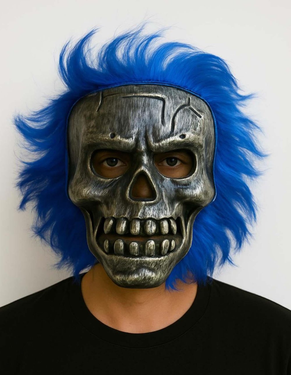 Wild Skull - Gümüş Kafatası Mavi Saçlı İskelet Maske (5293)