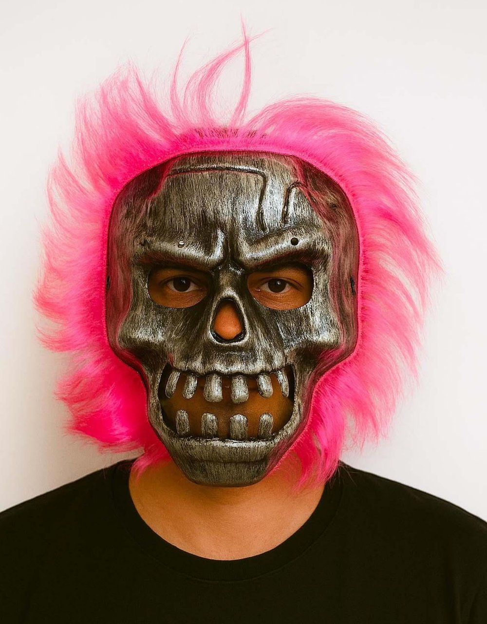 Wild Skull - Gümüş Kafatası Pembe Saçlı İskelet Maske (5293)