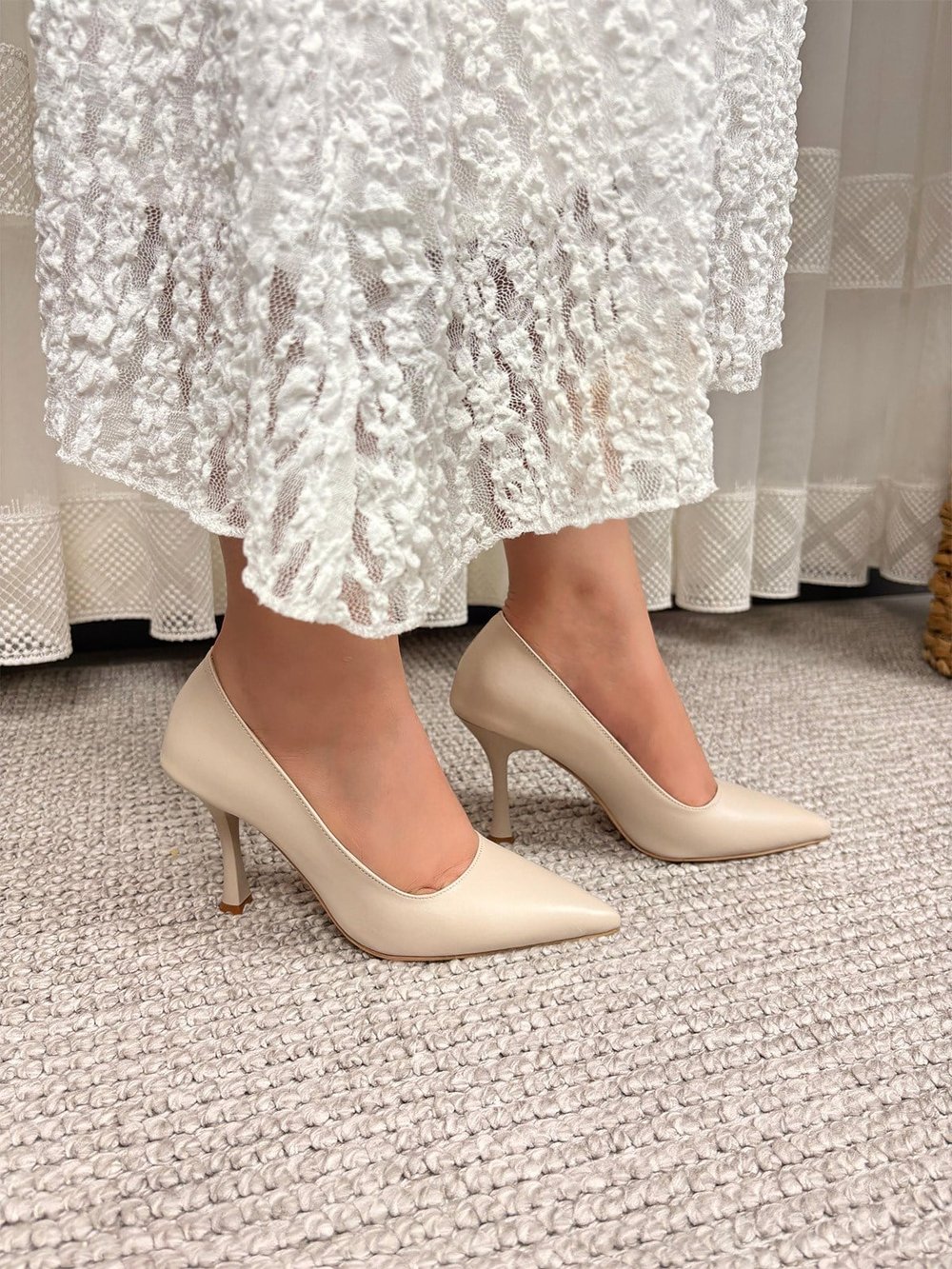 Kadın Vita Bej Deri İnce Topuklu 9 Cm Stiletto  Bej