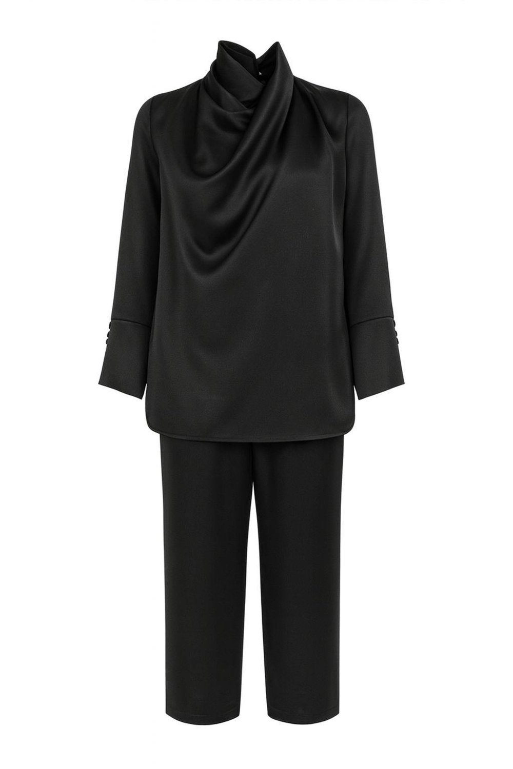 LUNA Drape Detaylı Siyah İpek Saten Takım