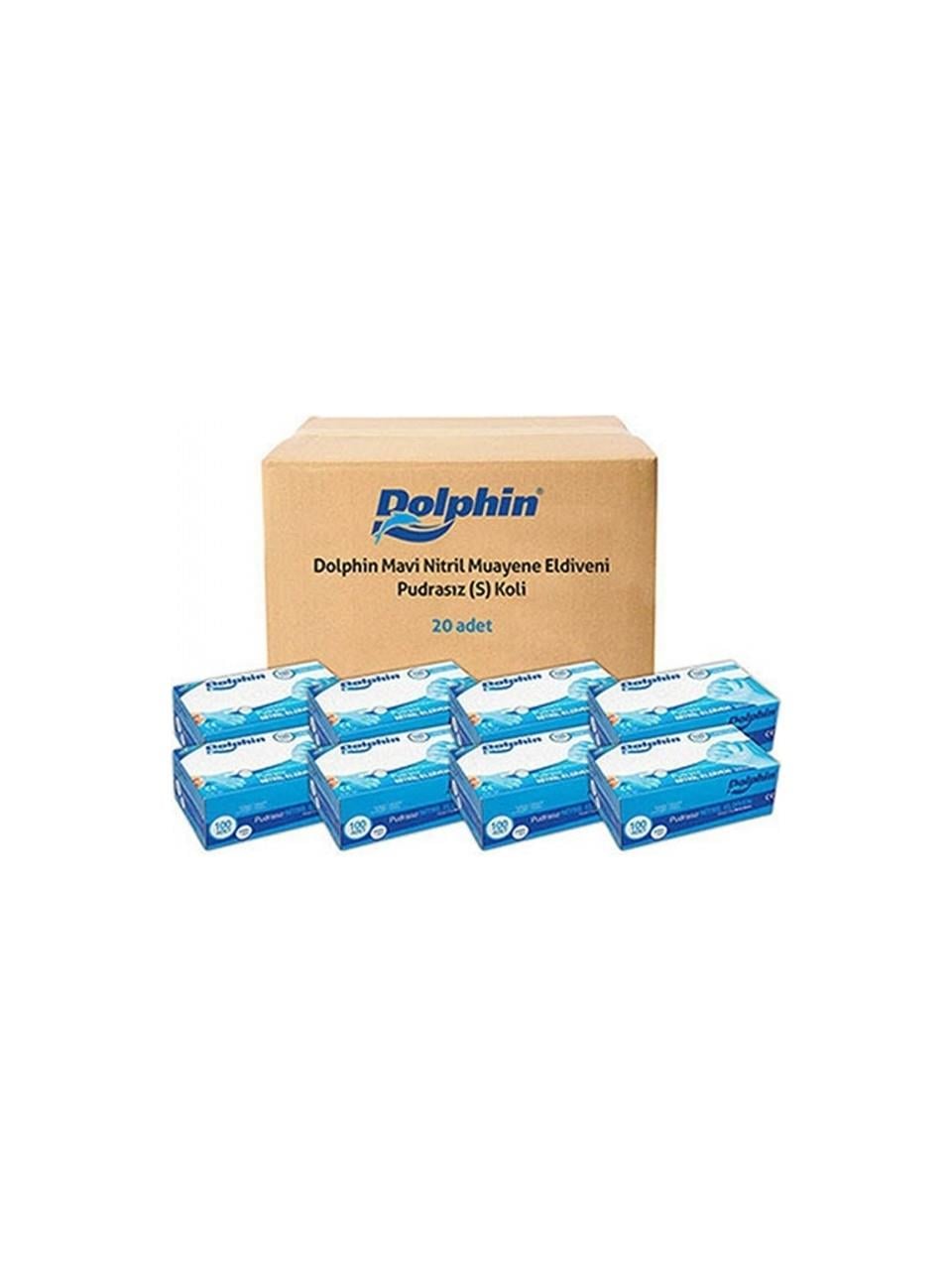 Dolphin Pudrasız Mavi Nitril Muayene Eldiveni  (S) 1 koli (20 paket)