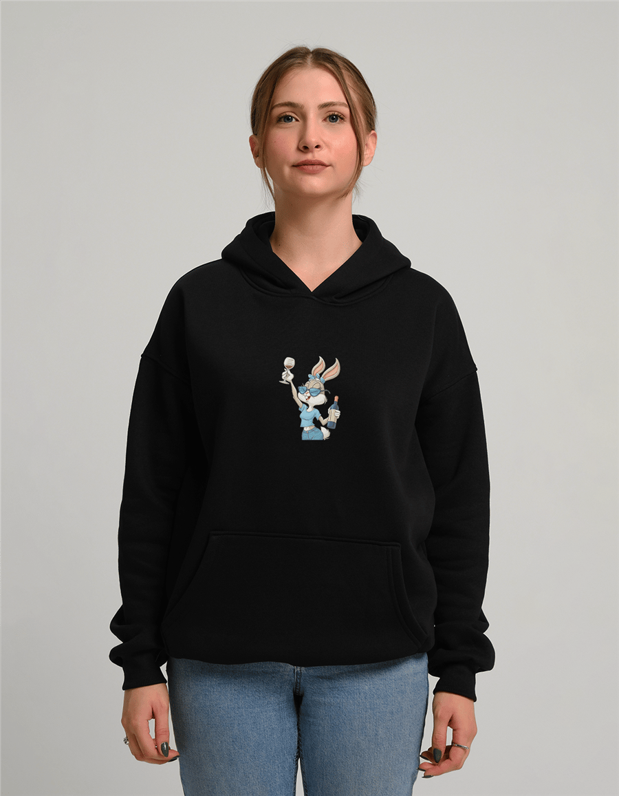 Cool Tavşan Baskılı Unisex Kapüşonlu Sweatshirt