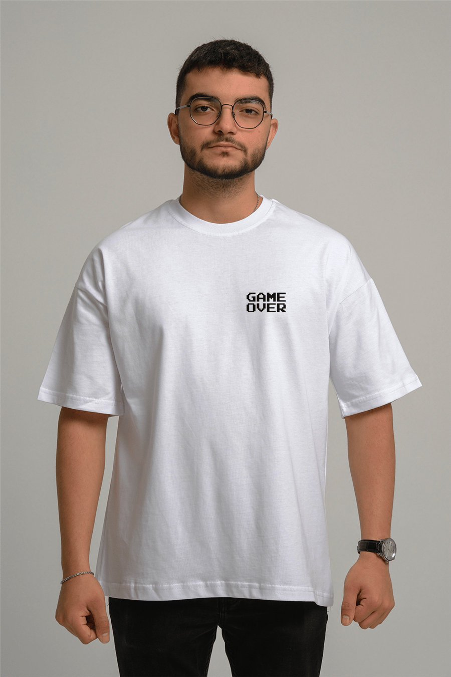 Game Over Baskılı Unisex Oversize T-Shirt