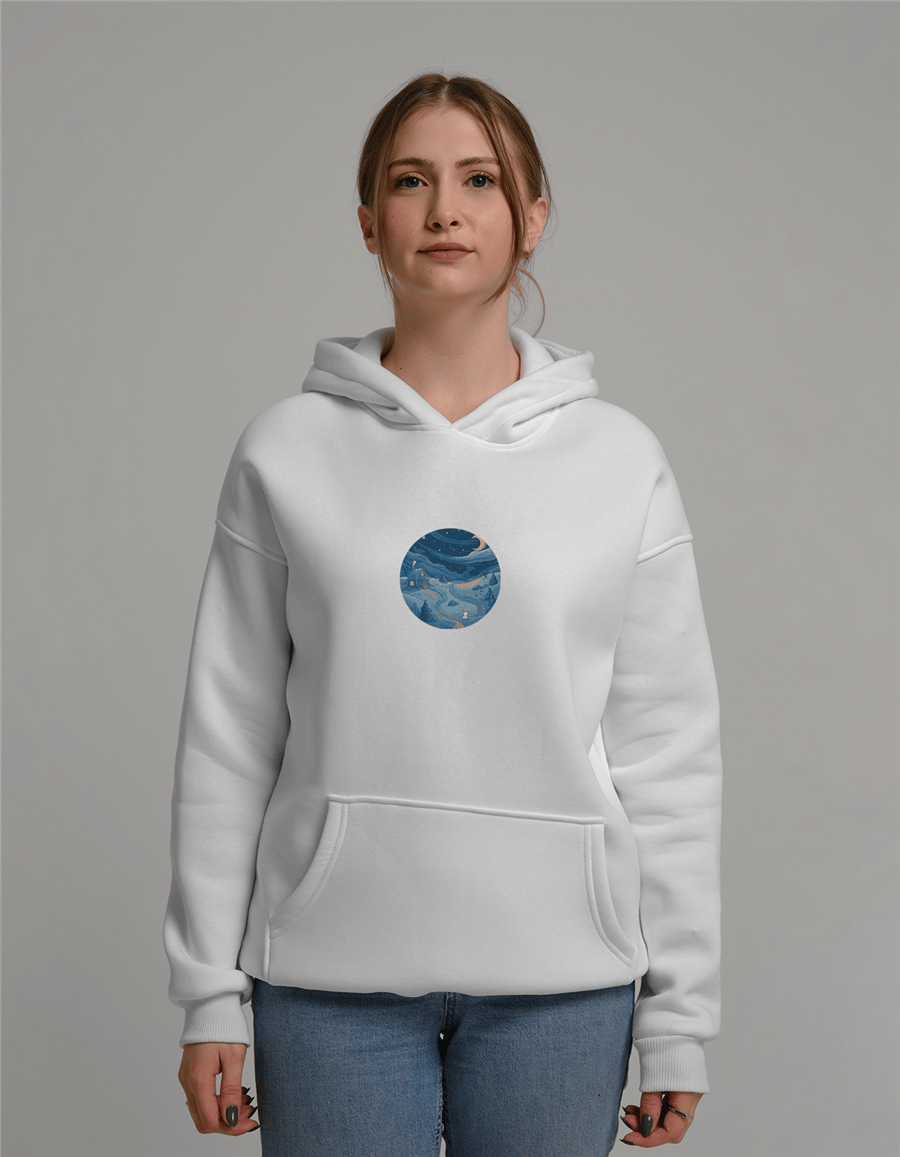 Gece Manzaralı Baskılı Unisex Kapüşonlu Sweatshirt