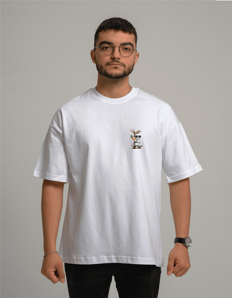 Kaykaylı Tavşan Baskılı Unisex Oversize T-Shirt