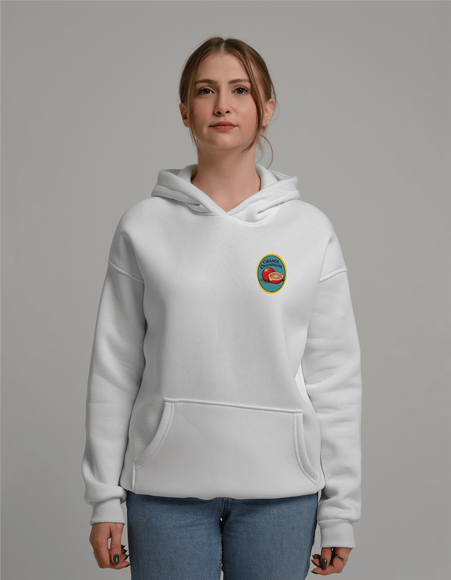 Orange Champagne Baskılı Unisex Kapüşonlu Sweatshirt