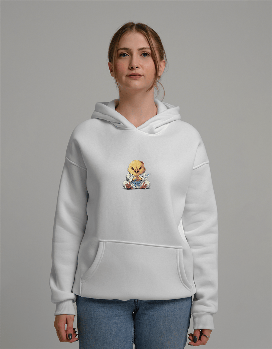 Samuray Civciv Baskılı Unisex Kapüşonlu Sweatshirt