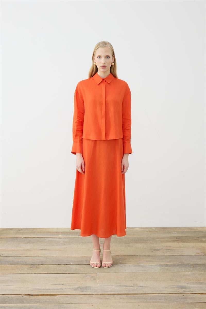 EMMA 100% LINEN BIAS CUT SKIRT SET ORANGE