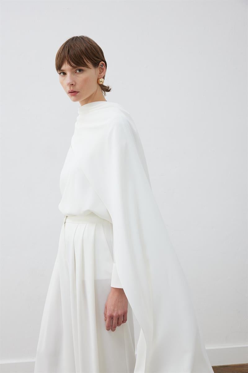 EVA CREPE SCARF DETAILED BLOUSE WHITE