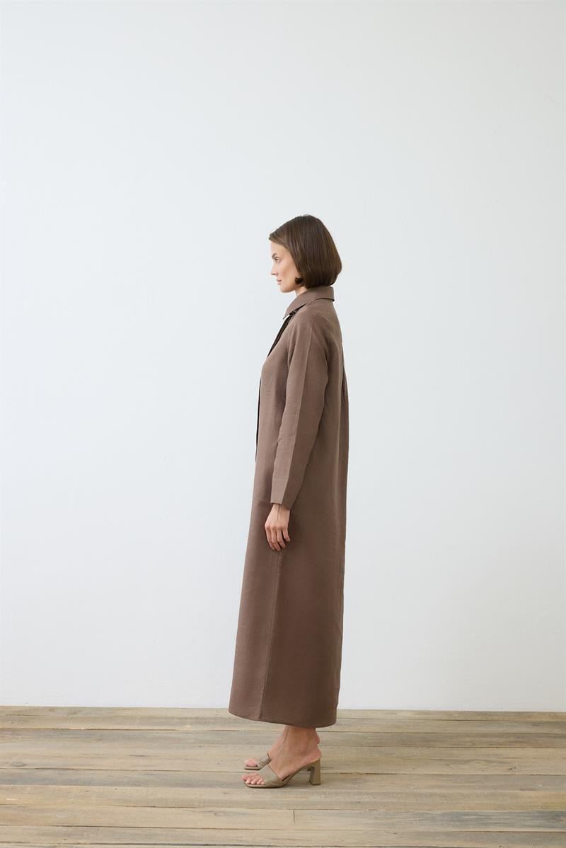 NATURAL 100% LINEN SHIRT DRESS TAUPE