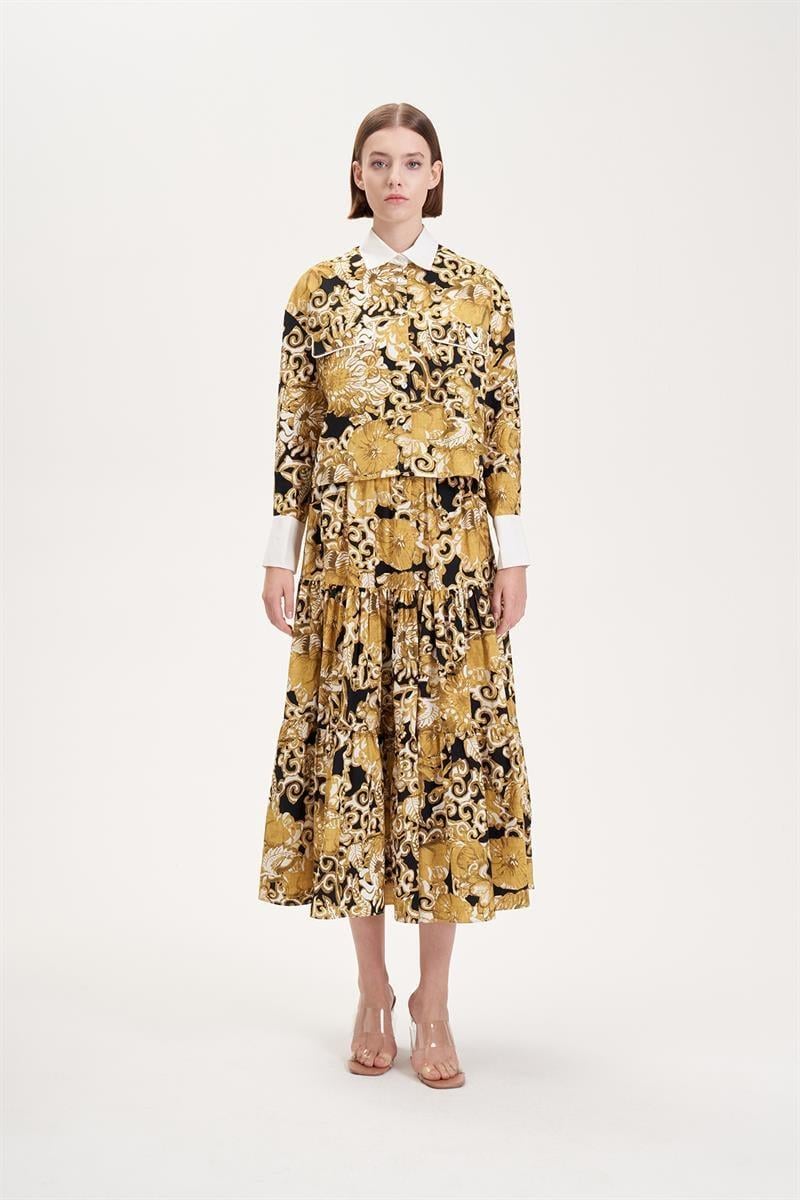 SOFIA PATTERNED PIPING DETAILED SKIRT SET GREEN