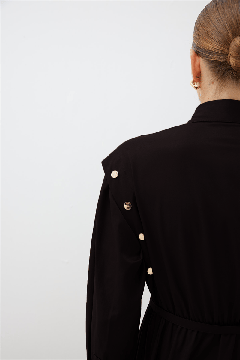 TESS BUTTON DETAILED COTTON DRESS BLACK