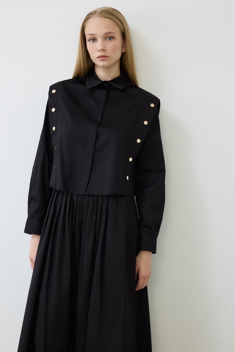 TESS BUTTON DETAILED COTTON SKIRT SET BLACK