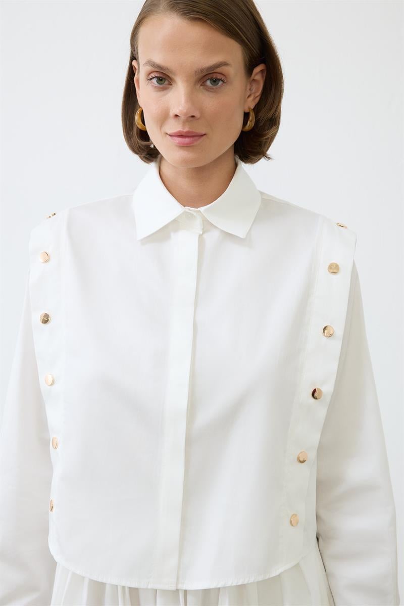 TESS BUTTON DETAILED COTTON SKIRT SET WHITE