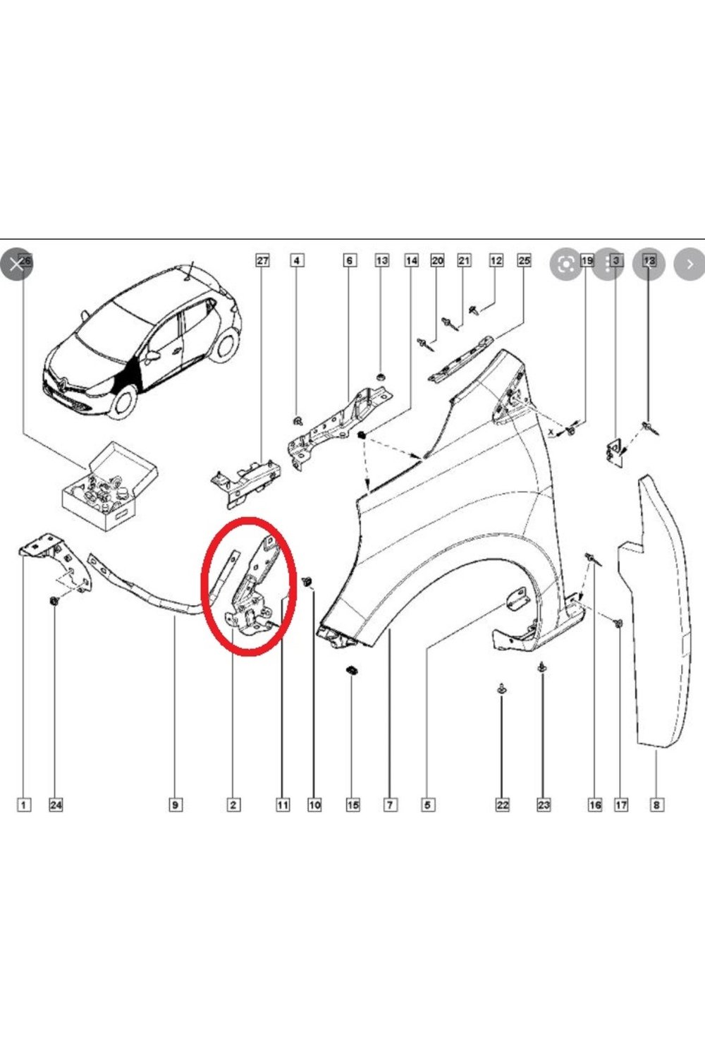 Renault Clio 4 Sport Tourer Ön Çamurluk Bağlantı Suportu Sol Uç Kısım Sac Eagle Body 16 19