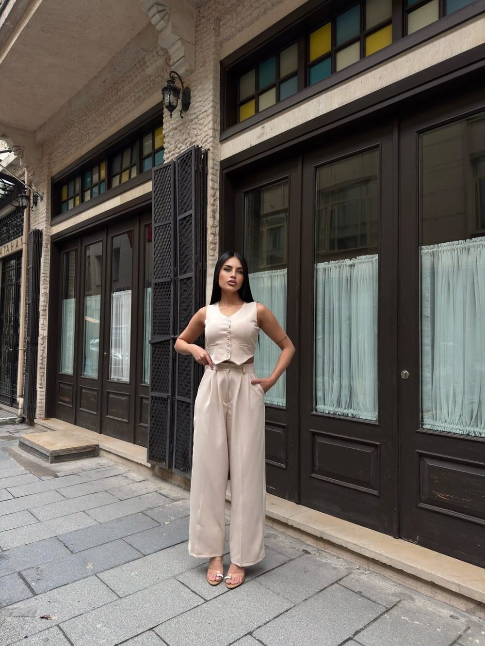 Crop Yelek Pantolon Takım