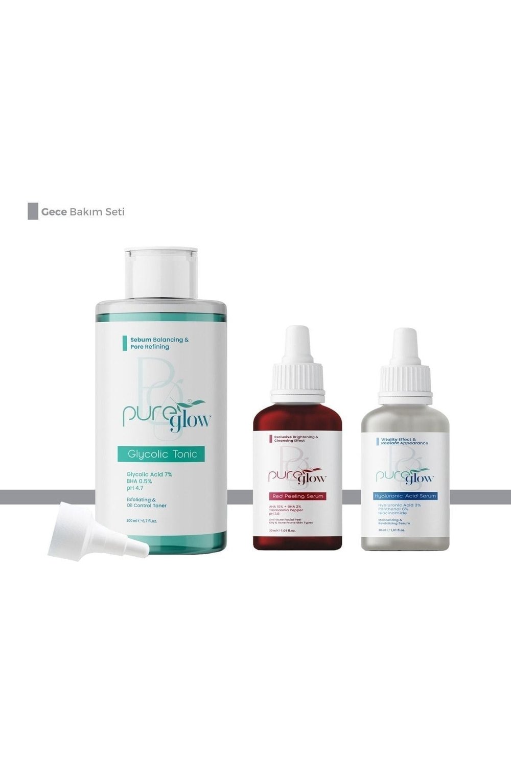 Gece Bakım Seti (hyaluronic Acid Serum+kırmızı Peeling Serum30 Ml+ Arındırıcı Tonik 200 Ml)