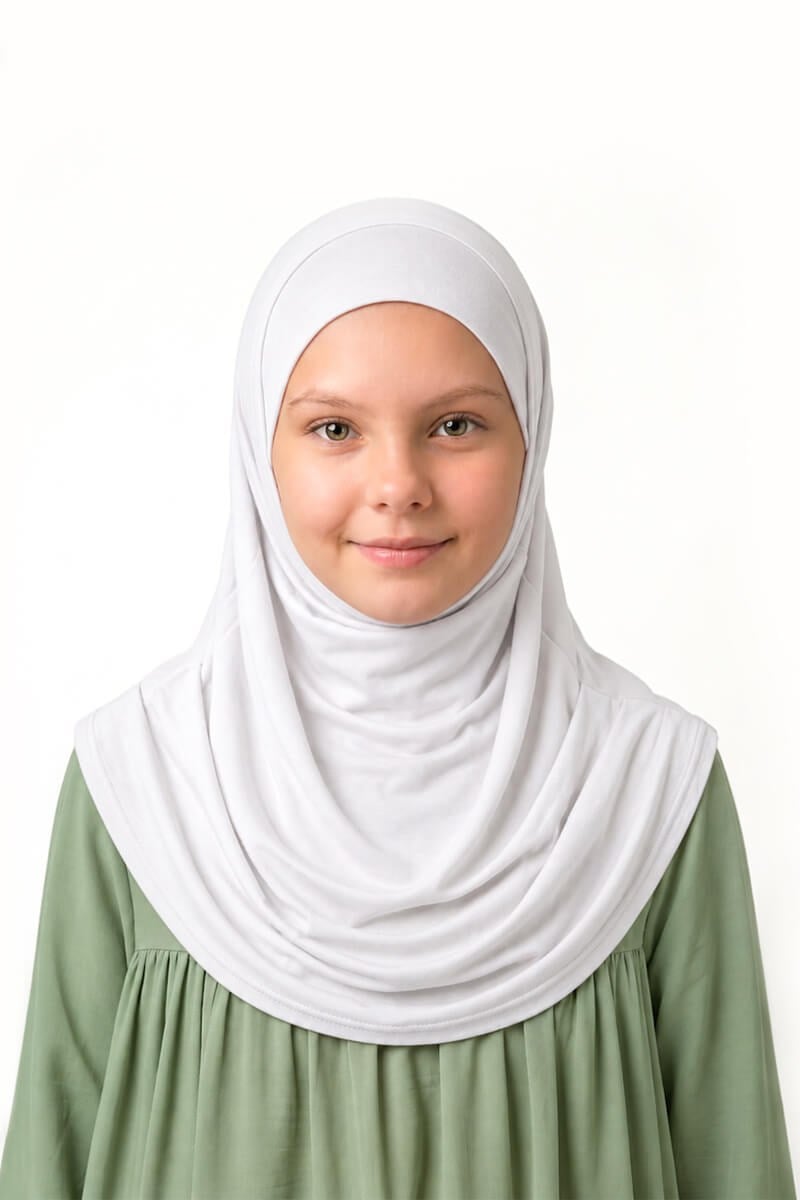 Kız Çocuk Pratik Başörtü Pamuklu Meryem Model Beyaz