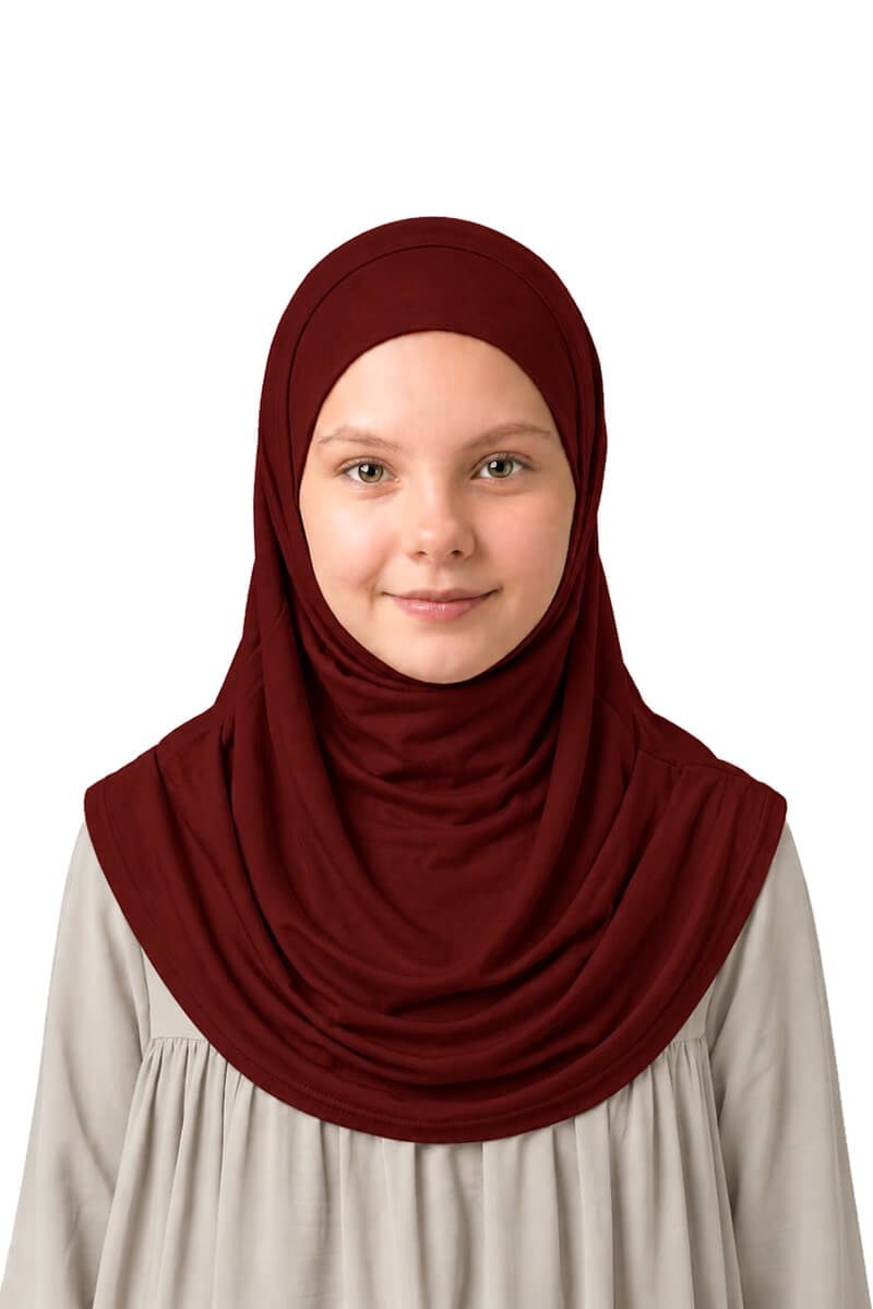 Kız Çocuk Pratik Başörtü Pamuklu Meryem Model Bordo
