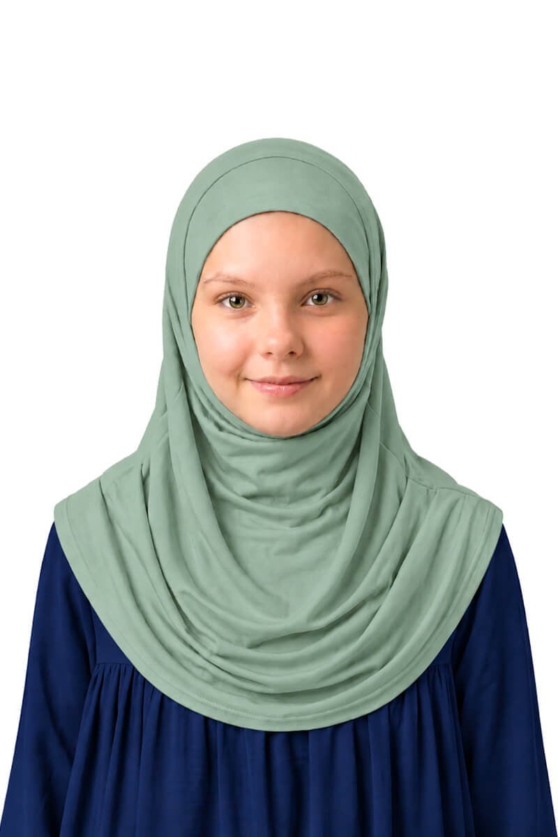 Kız Çocuk Pratik Başörtü Pamuklu Meryem Model Mint Yeşili