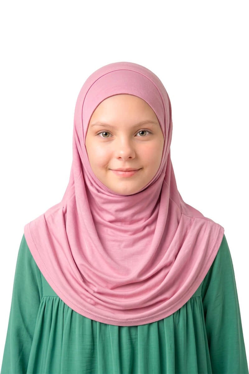 Kız Çocuk Pratik Başörtü Pamuklu Meryem Model Pembe