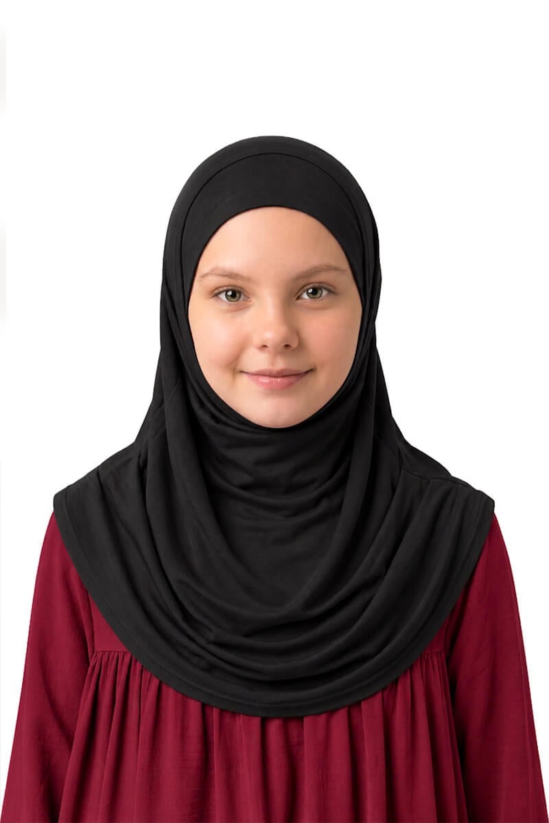Kız Çocuk Pratik Başörtü Pamuklu Meryem Model Siyah