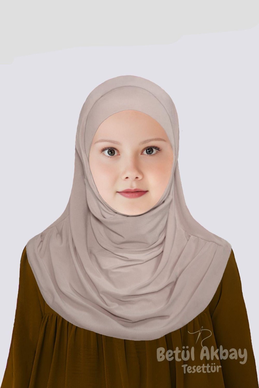 Kız Çocuk Pratik Başörtü Pamuklu Meryem Model Bej