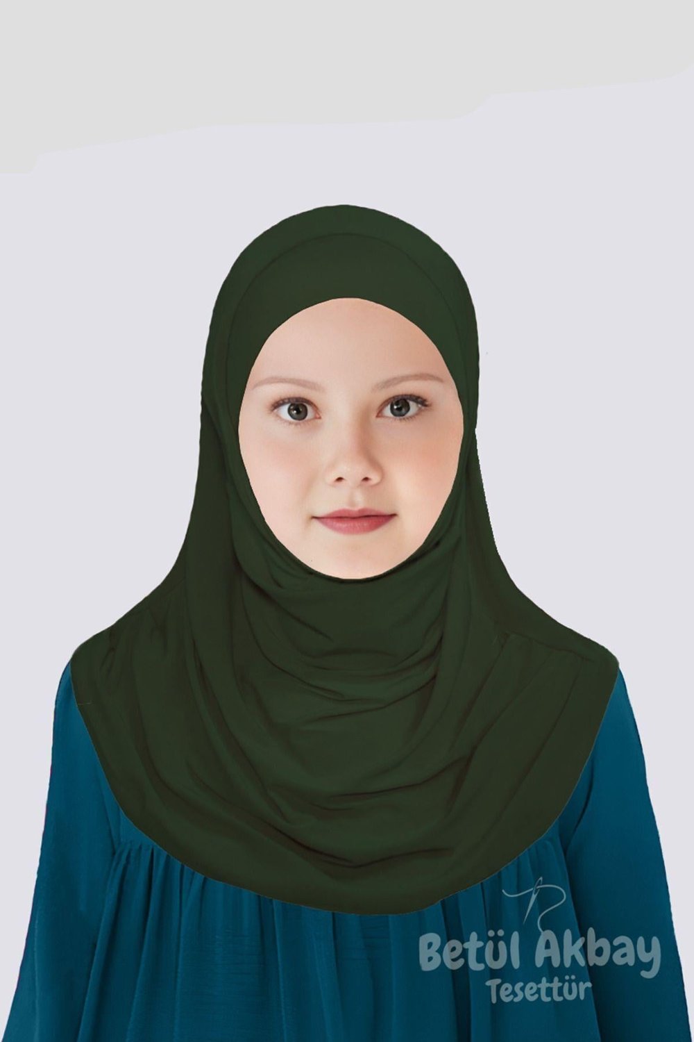 Kız Çocuk Pratik Başörtü Pamuklu Meryem Model Haki