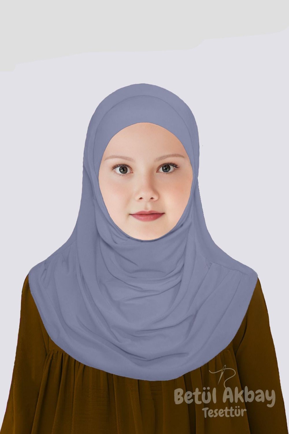 Kız Çocuk Pratik Başörtü Pamuklu Meryem Model Gri