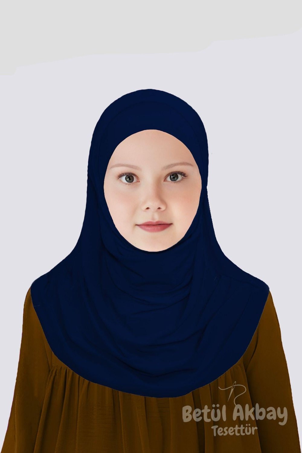 Kız Çocuk Pratik Başörtü Pamuklu Meryem Model Lacivert