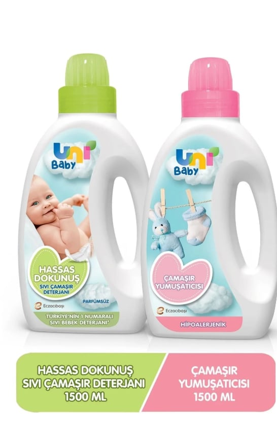 Uni Baby Çamaşır Deterjanı Sensitive 1500ml + Yumuşatıcı 1500ml