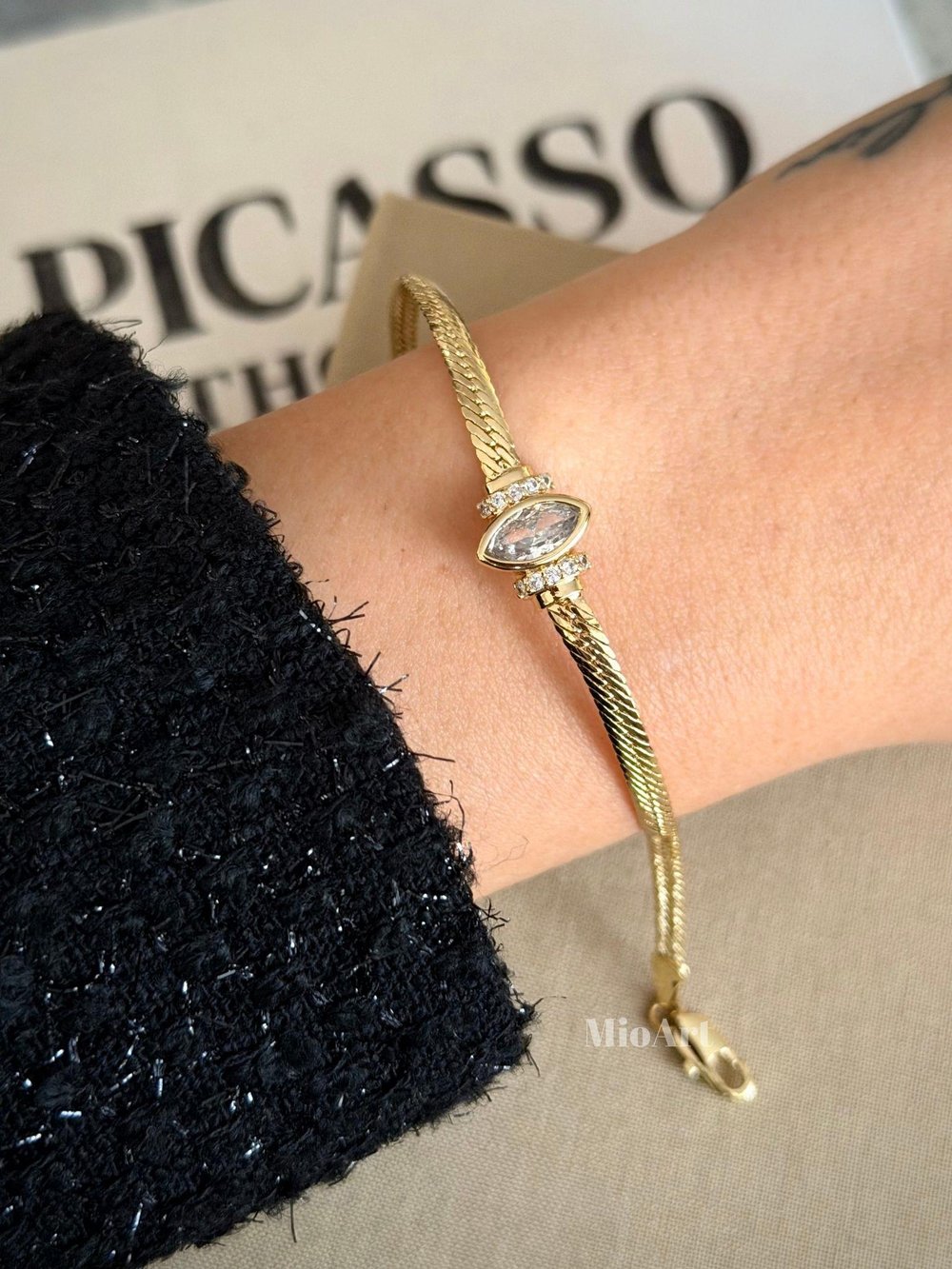 Damla Taşlı Gold Zincir Bileklik