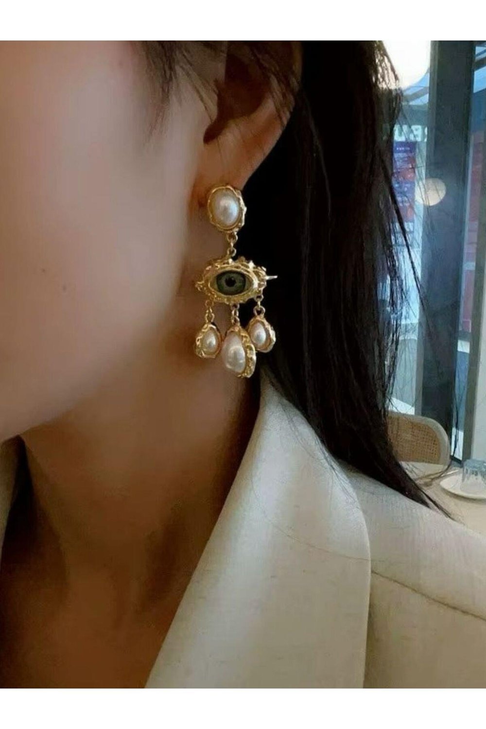 Kadın Çelik Yeşil Renkli Eyes Göz Küpe