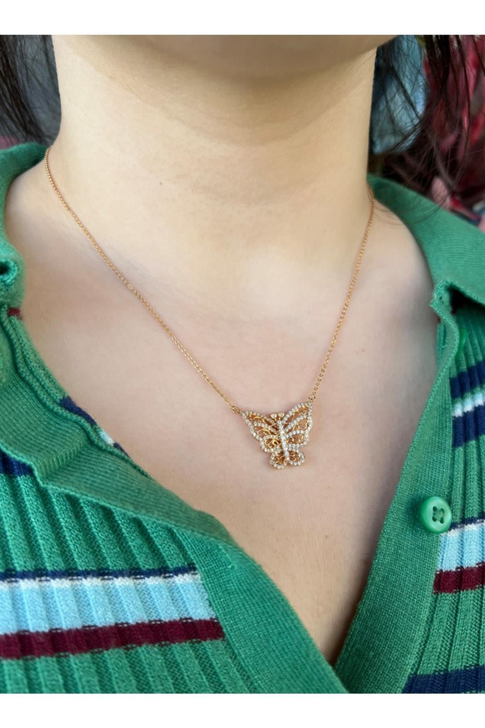 Kadın Zirkon Taşlı Kelebek Model Kolye