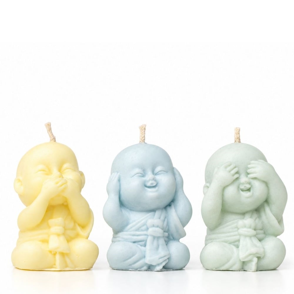 Üç Maymun Temalı Soya Wax Mum Seti – Bilmiyorum, Görmedim, Duymadım