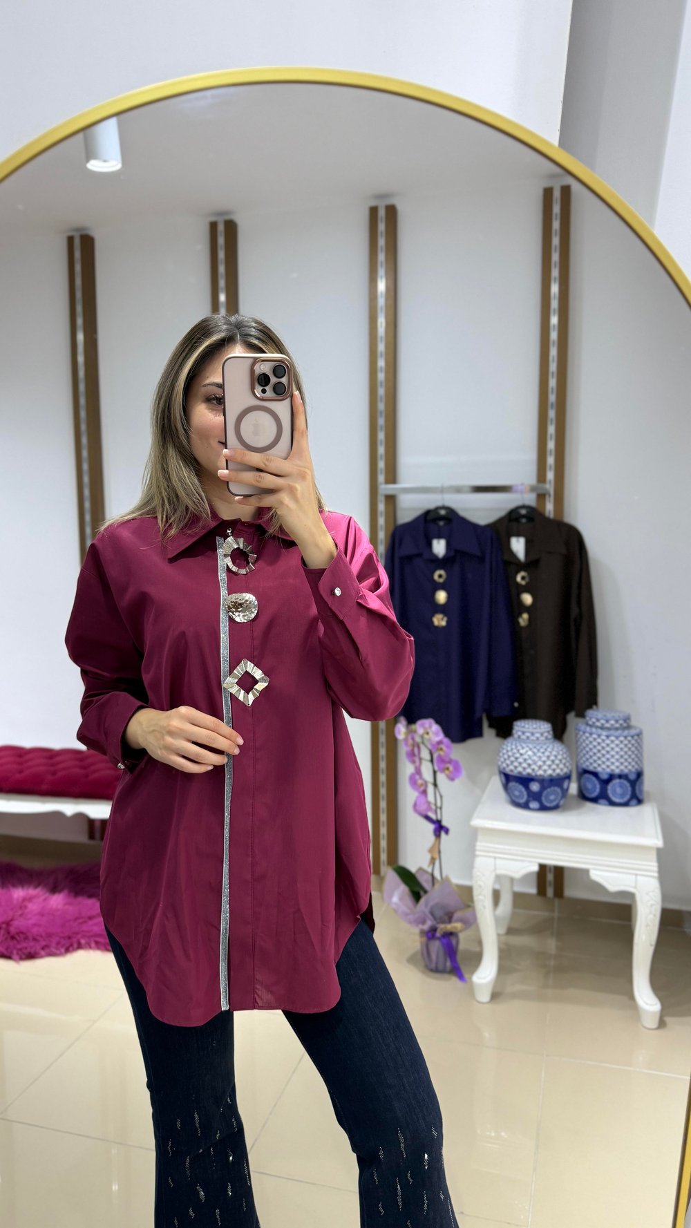 MY312 Ön Aksesuarlı Pamuklu gömlek BORDO