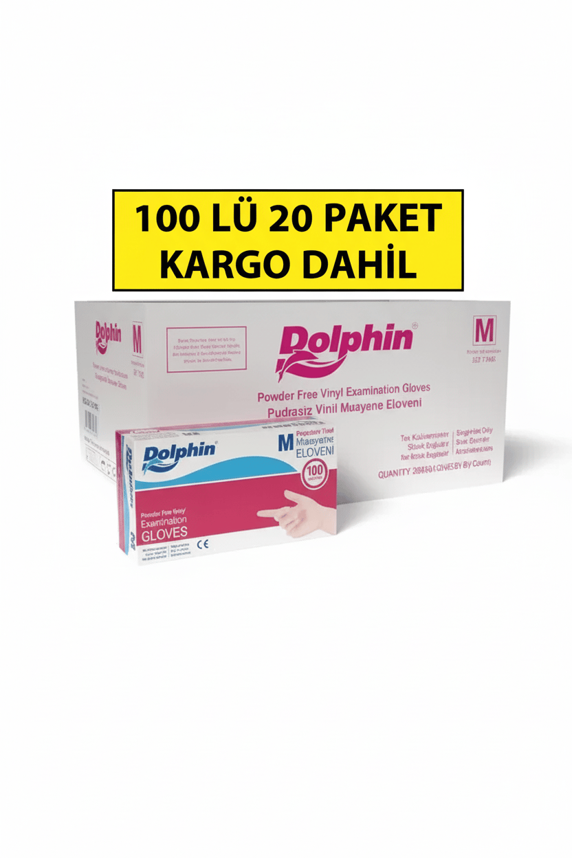 DOLPHİN Pudrasız Vinil Muayene Eldiveni 100 lü 10 Paket