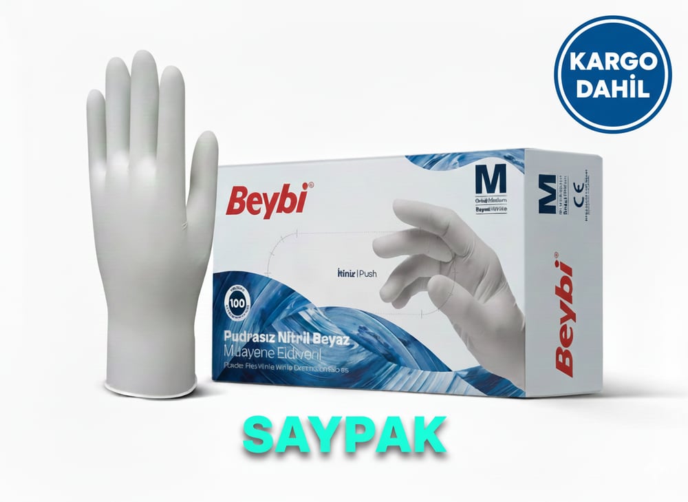 Pudrasız Eldiven Beyaz Nitril Muayene Eldiveni 100 lü 20 Paket