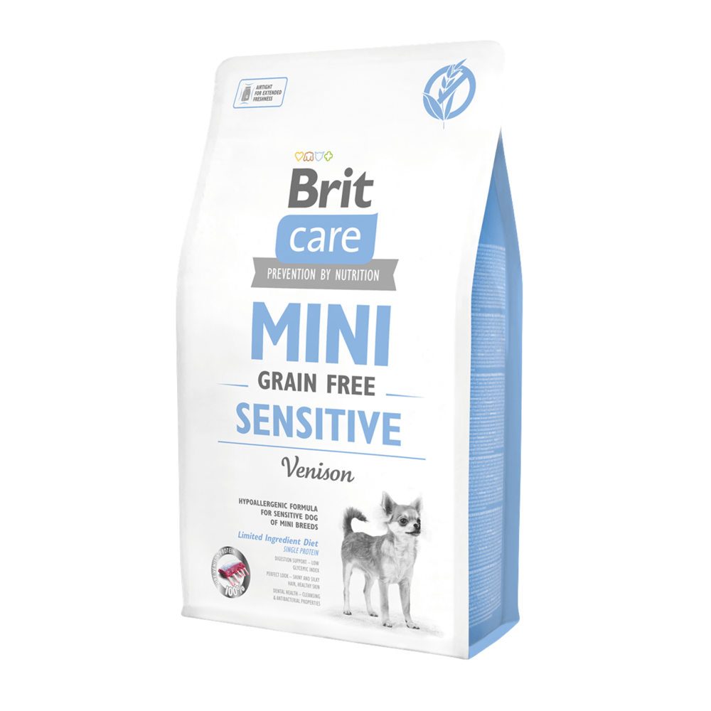 Brit Care Mini Irk Hassas Köpekler İçin, Tahılsız, Hipoalerjenik Geyik Etli Kuru Mama 2 kg